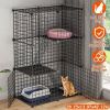Cat Cage DIY Indoor Pet Home Small Animal House Detachable Playpen with 3 Doors 3 Tiers for Kitten Puppy Bunny Exercise. (Black, 28.15x13.97x42.12in)