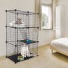 Cat Cage DIY Indoor Pet Home Small Animal House Detachable Playpen with 3 Doors 3 Tiers for Kitten Puppy Bunny Exercise. (Black, 28.15x13.97x42.12in)